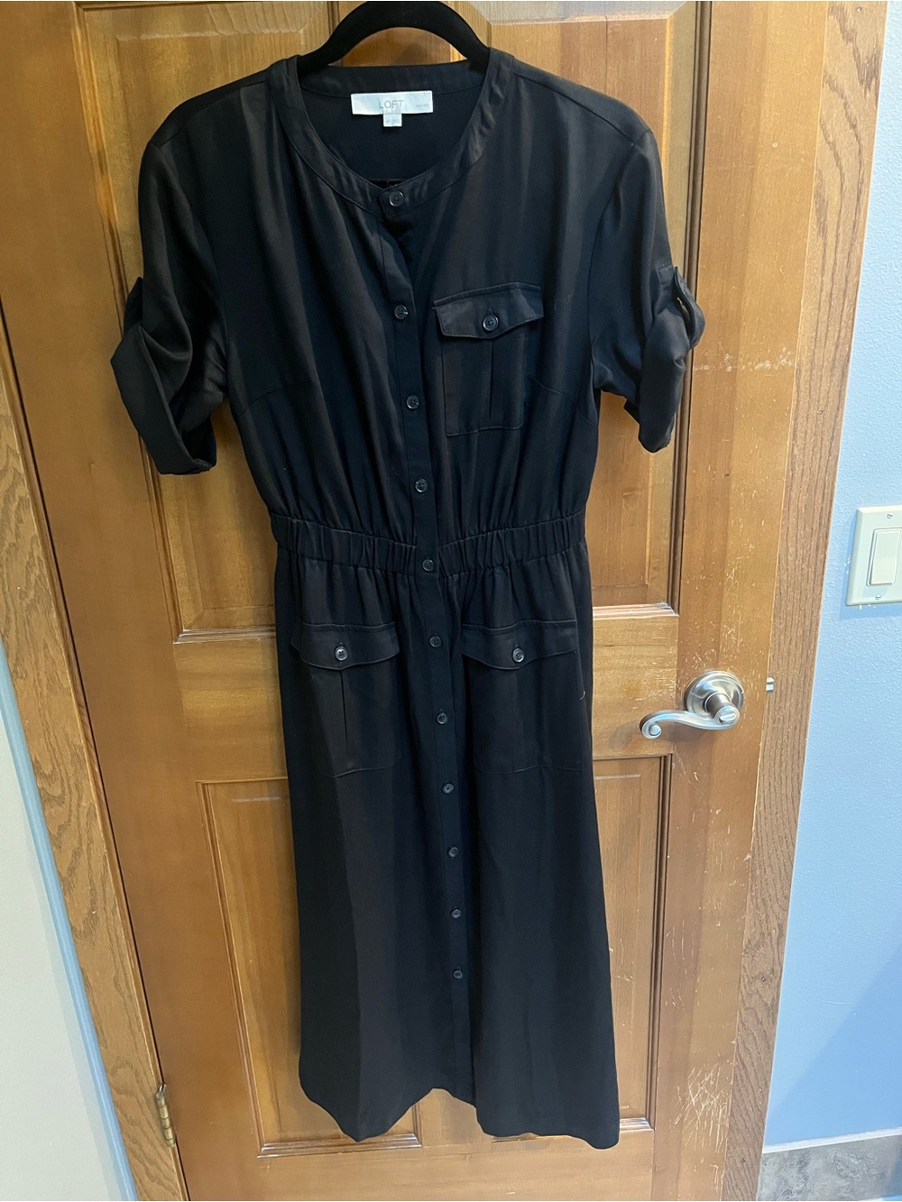LOFT Utility Black Button-Front Shirt Dress